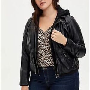 Torrid - sz 3 - Moto Hooded Faux Leather Jacket